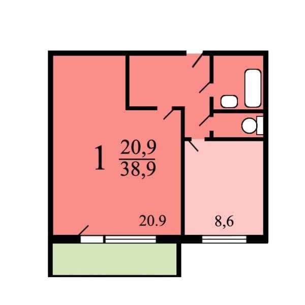 1-комнатная квартира в доме-серии п-46м
