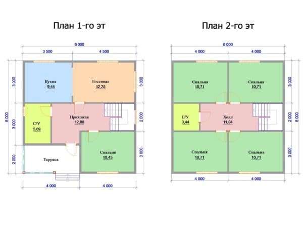 План двухэтажного дома 8 на 8
