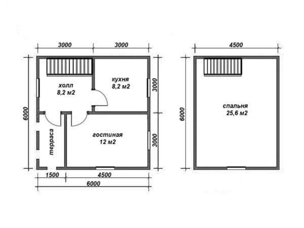 Планировка двухэтажного дачного дома 6 на 6
