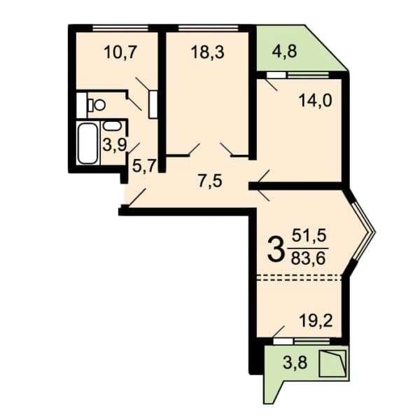 Типовая трехкомнатная квартира серии п-44т