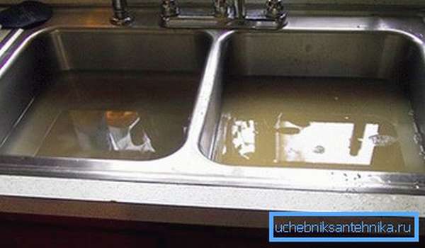 Любительское фото, показывающее, что подобные проблемы могут привести к затоплению раковины и при их переполнении и всего помещения