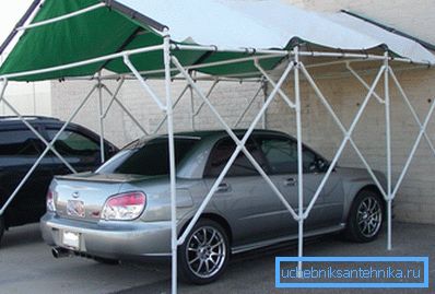 Оригинальное решение по изготовлению переносного тента для автомобиля, позволит защитить транспортное средство, как от дождя, так и от воздействия солнца