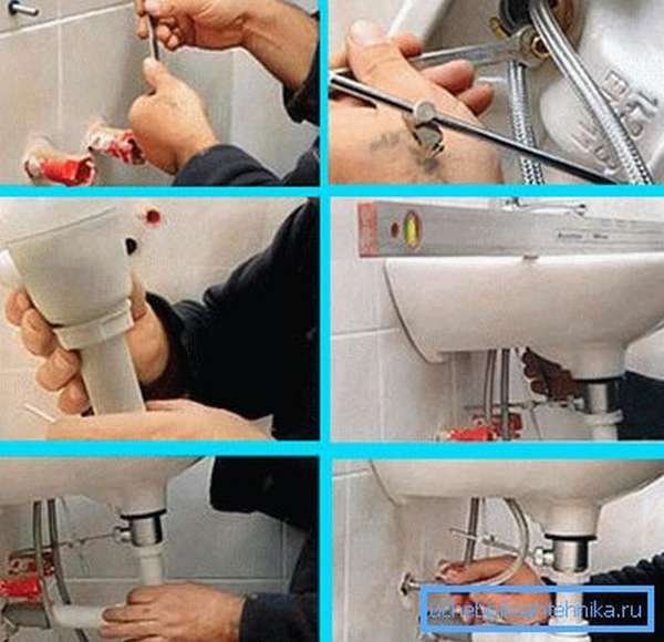 Производим установку подвесного керамического умывальника в ванной к стене