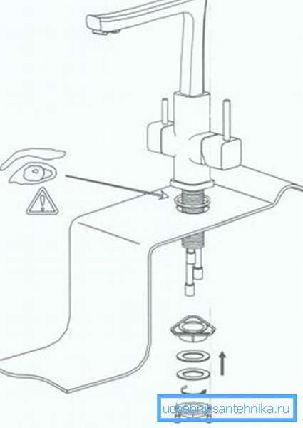Схема установки смесителя