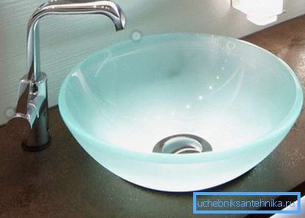 Стеклянная круглая накладная раковина для ванной