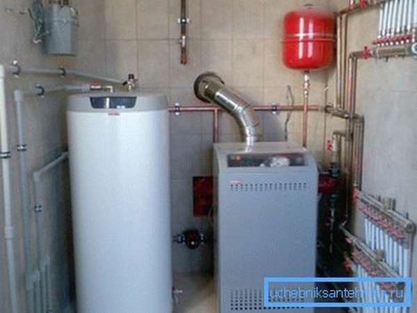 Выполненная система водопровода с использованием колодца, которая включает в себя наличие водонагревателя.